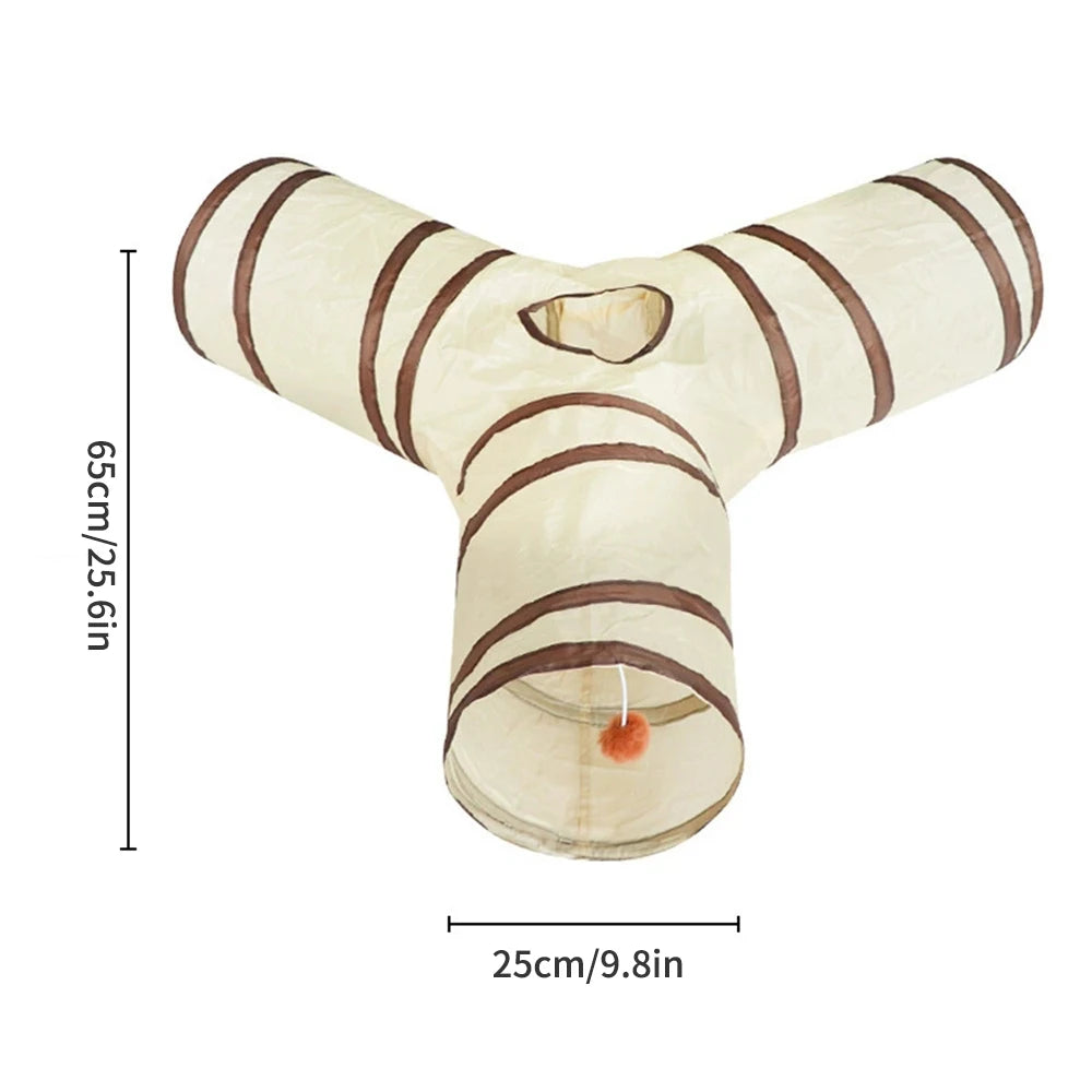 1PC Cat Tunnel, Collapsible Tube with 1 Play Ball Toys, 3 Ways Tunnels for Indoor Cats