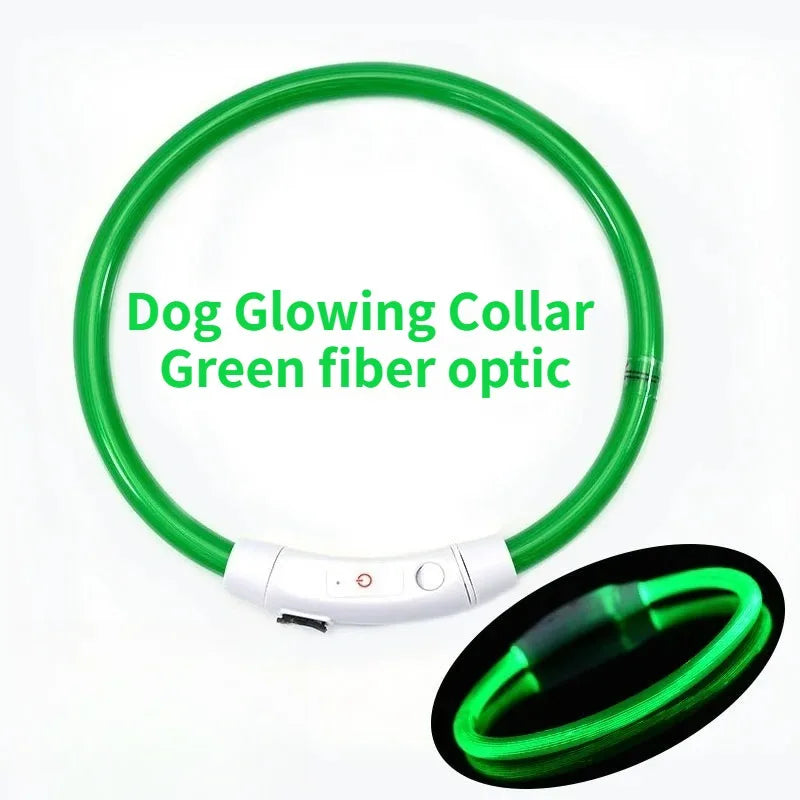 Collar de perro de fibra óptica recargable, accesorio luminoso que brilla en la noche para mascotas, collar de seguridad desmontable para una visibilidad nocturna mejorada