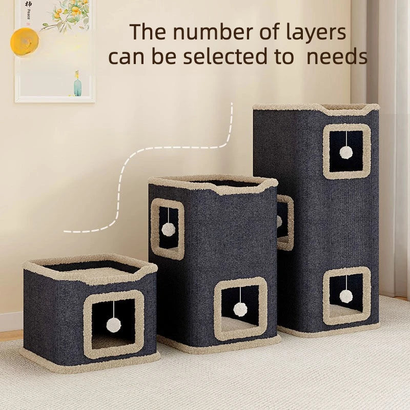 1-3 Level Cat House for Indoor Cats Hideaway Cave Cushions Cat Tower Condo for Multi Small Pet and Large Cats Indoordog House