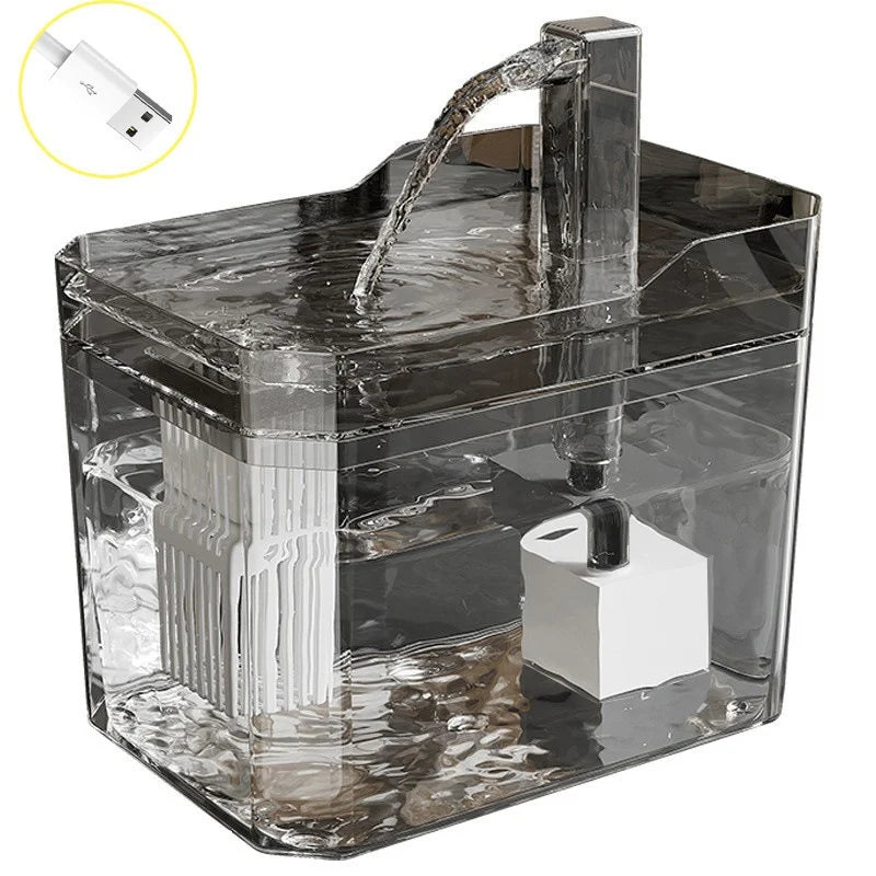 q Fuente de agua USB para gatos con filtro automático Dispensador recirculante transparente anti-quemaduras en seco Incluye bomba para gatos