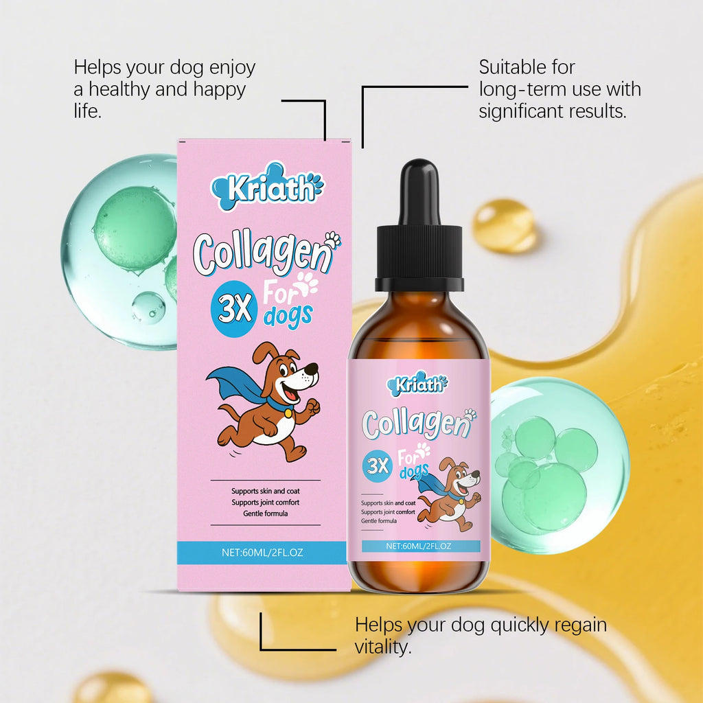 Gouttes de Soin au Collagène pour Animaux de Compagnie 60ML Formule Douce Améliore la Santé des Poils et de la Peau des Animaux Supplément Nutritionnel Quotidien Gouttes Liquides pour Chien