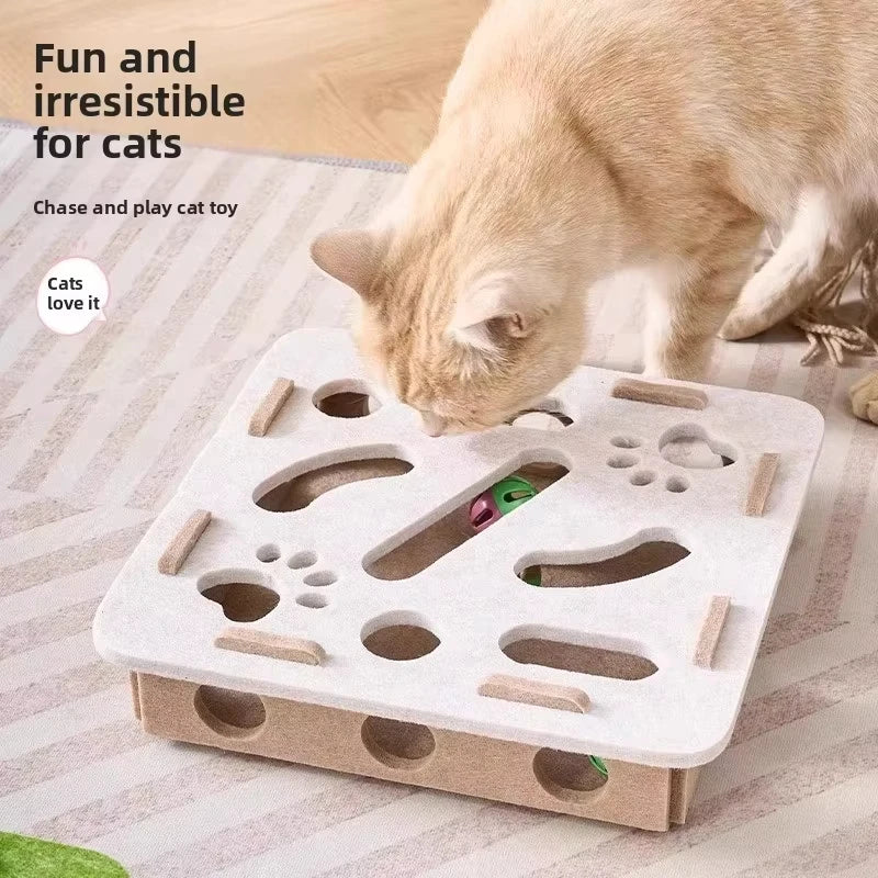 Jouet casse-tête pour chat en feutre, boîte puzzle, jouet d'exercice pour chat avec balle, divertissement sportif d'intérieur, jouets de chasse pour chats d'intérieur