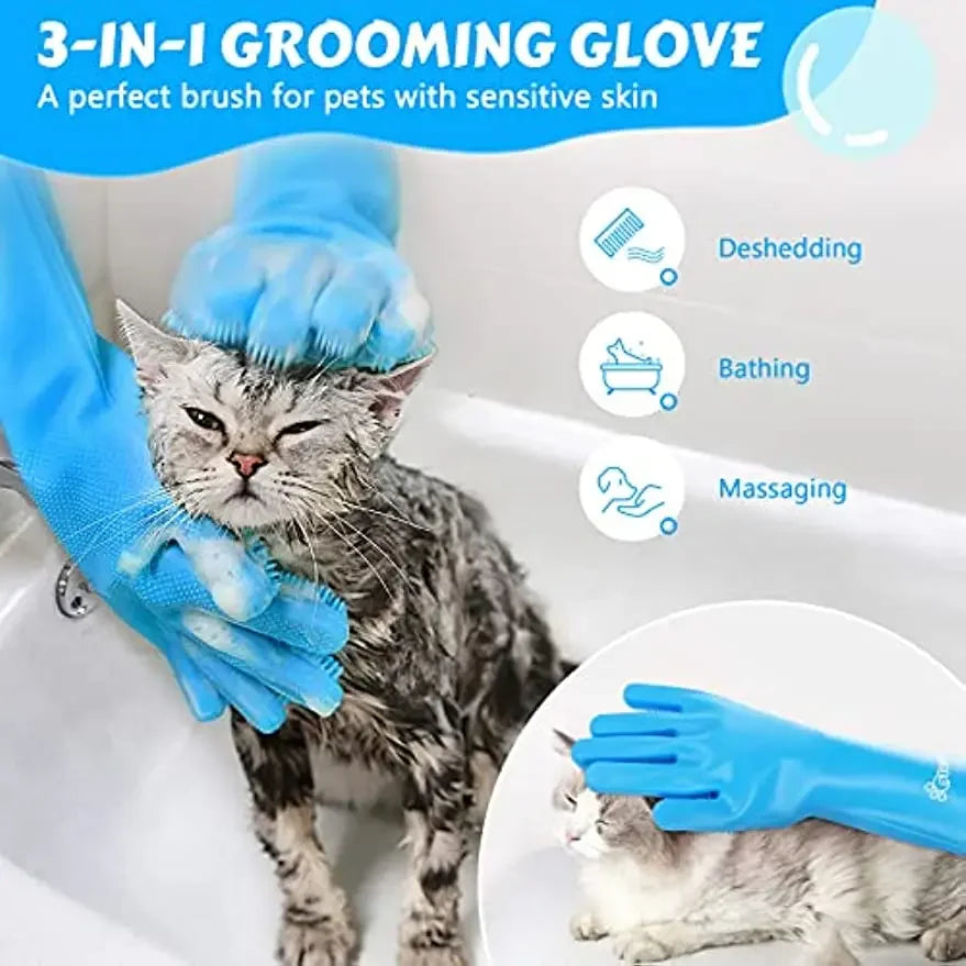 Gants de toilettage pour animaux de compagnie, brosses de bain pour chiens et chats, gants de nettoyage pour le shampoing, brosses en silicone souple pour enlever les poils, protection des mains et de la peau
