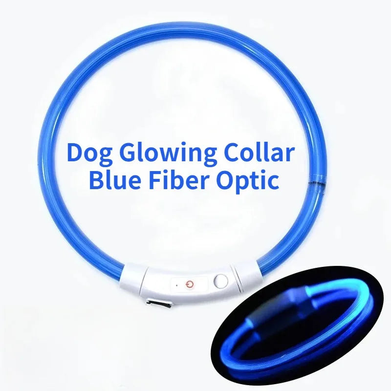 Collar de perro de fibra óptica recargable, accesorio luminoso que brilla en la noche para mascotas, collar de seguridad desmontable para una visibilidad nocturna mejorada