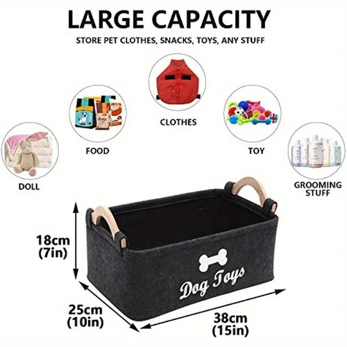 1 Cesto organizador de fieltro para juguetes de mascotas, caja para juguetes de perro, para organizar juguetes de mascotas, mantas, correas y comida