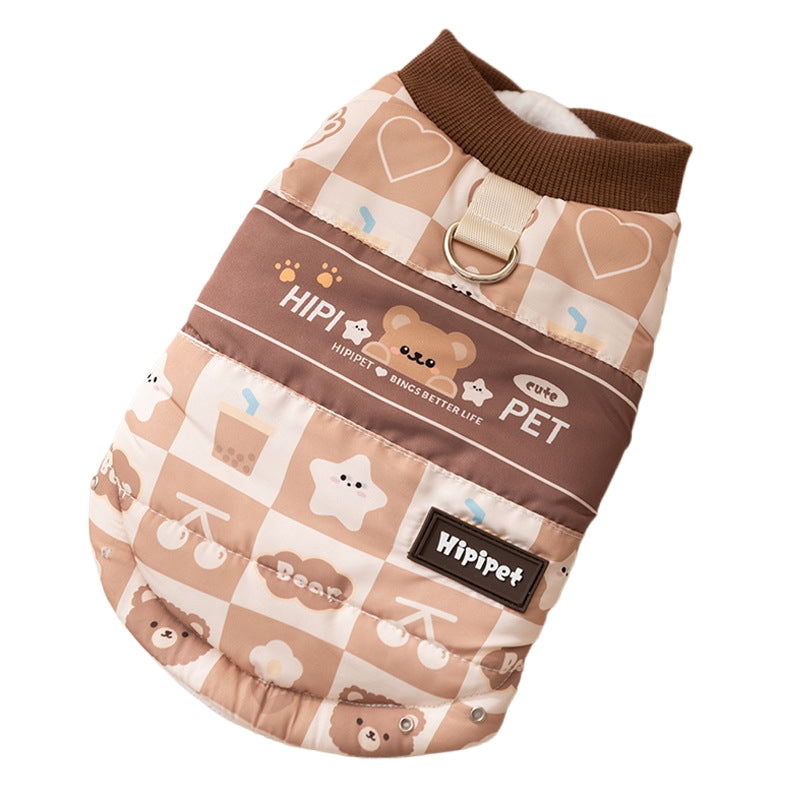 Thick And Warm Two-legged Cotton-padded Clothes For Cats In Autumn And Winter, Fully Printed Retro And Traceable Vests. Dog Pet Clothing