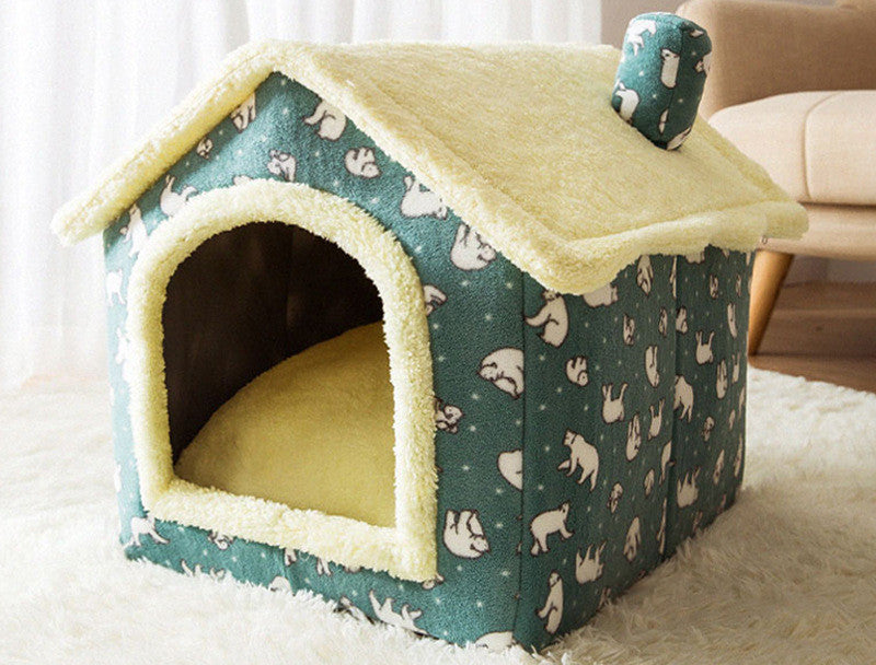 Niche pliable pour chien, lit pour chat, villa d'hiver, chenil, niche amovible, nid chaud, grotte fermée, canapé, fournitures pour animaux de compagnie