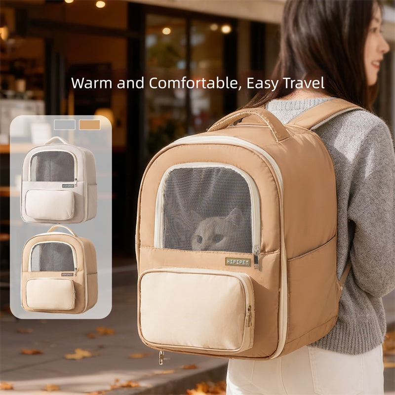 Breathable Pet Carrier Backpack, Warm & Comfortable Cat Dog Travel Backpack With Mesh Window