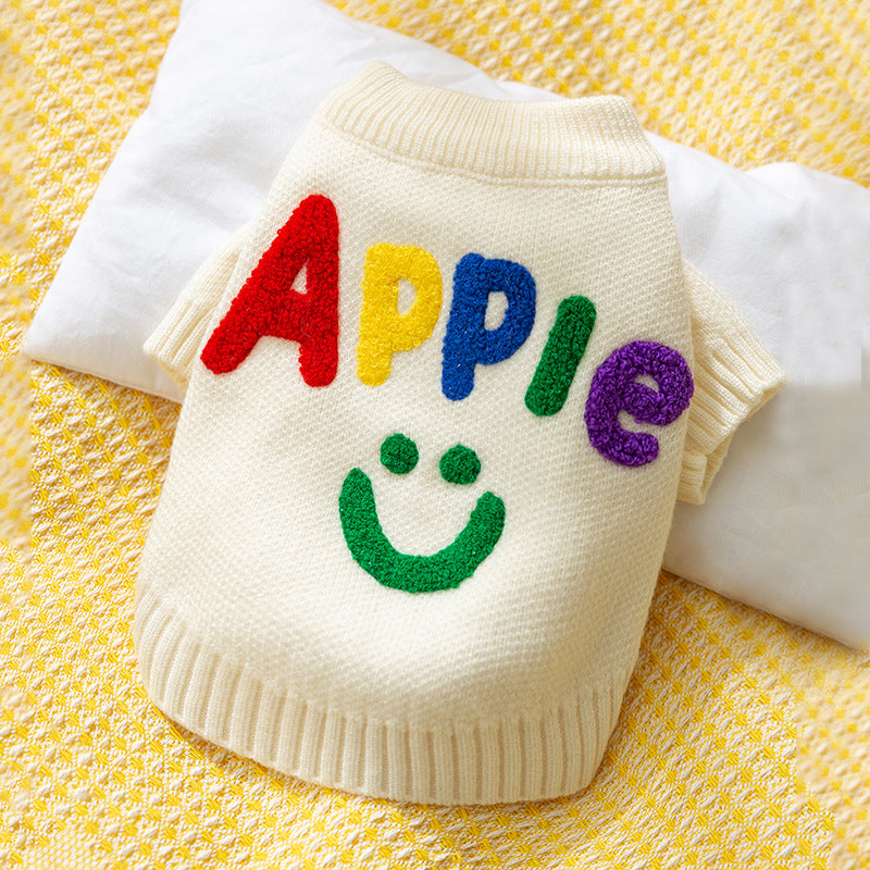 Small Dog Sweaters Knitted Pet Warm Colorful Letter Embroidery Dog Sweatshirt Winter Clothes Kitten Puppy Sweater Doggy Apparel Costumes