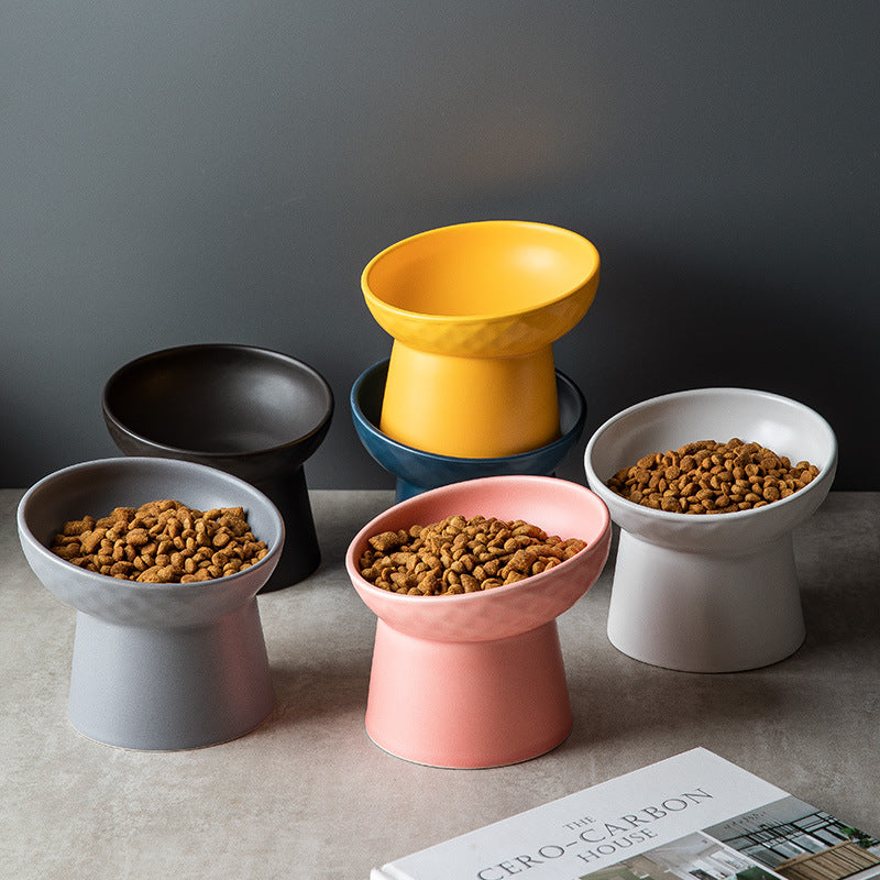 Oblique Mouth High Foot Candy Color Cat Bowl