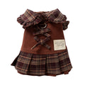 Cozy Brown Plaid Pet Sweater Dress - Fleece-Lined Dog Skirt And Cat Winter Clothes With Ruffle Trim