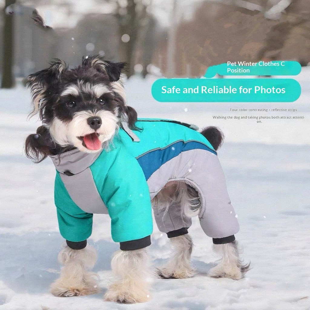 Fleece-lined Dog Warm Waterproof Traction Four-legged Pet Clothing