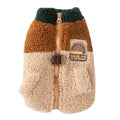 Wake Me In The Spring Squirrel Patch Pet Fleece Jacket, Color-Block Dog Coat With Leash Ring  Pockets