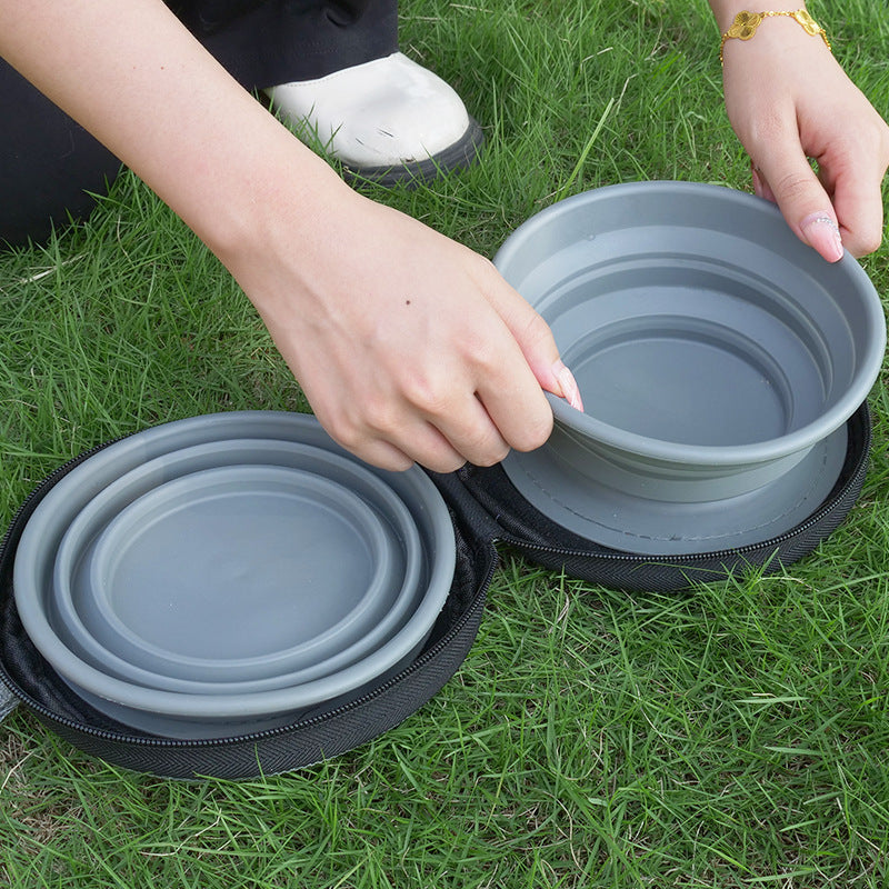 Pet Bowl Outdoor Drinking Water Feeding Folding Tableware Set
